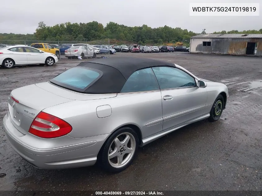 2004 Mercedes-Benz Clk 500 VIN: WDBTK75G24T019819 Lot: 40459069