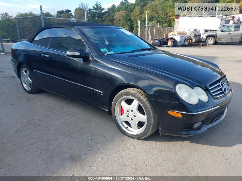 2004 Mercedes-Benz Clk-Class Cabriolet 5.0L VIN: WDBTK75G94T022667 Lot: 40485664