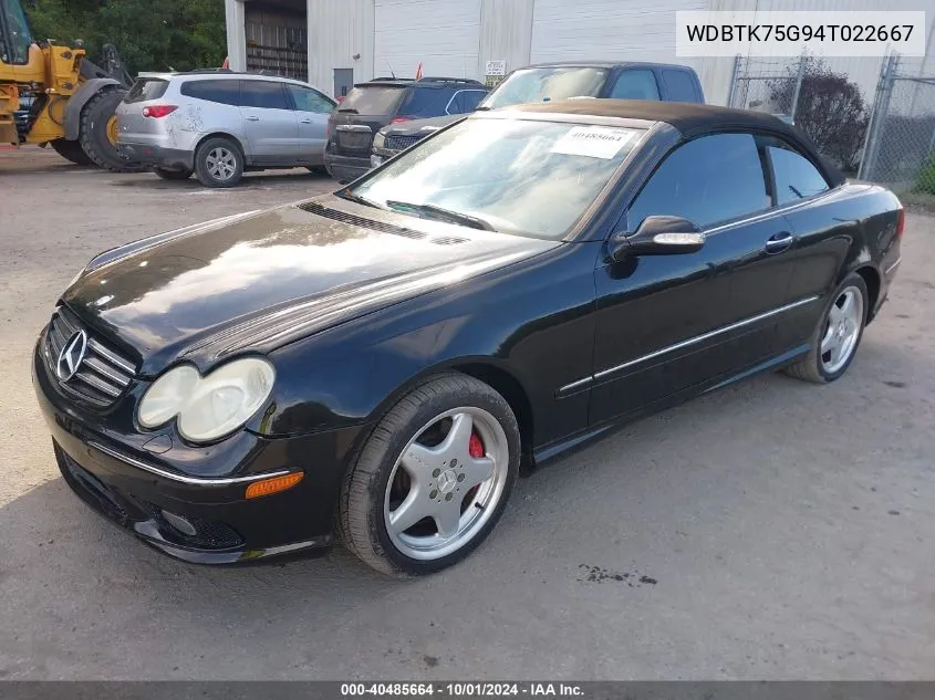 2004 Mercedes-Benz Clk-Class Cabriolet 5.0L VIN: WDBTK75G94T022667 Lot: 40485664