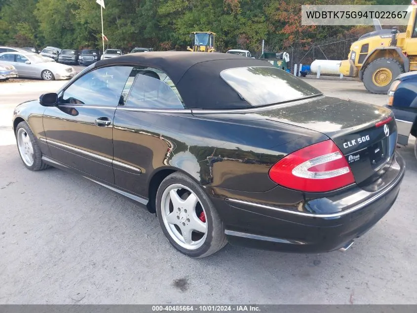 2004 Mercedes-Benz Clk-Class Cabriolet 5.0L VIN: WDBTK75G94T022667 Lot: 40485664