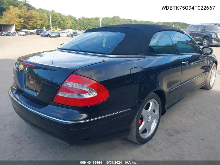 2004 Mercedes-Benz Clk-Class Cabriolet 5.0L VIN: WDBTK75G94T022667 Lot: 40485664