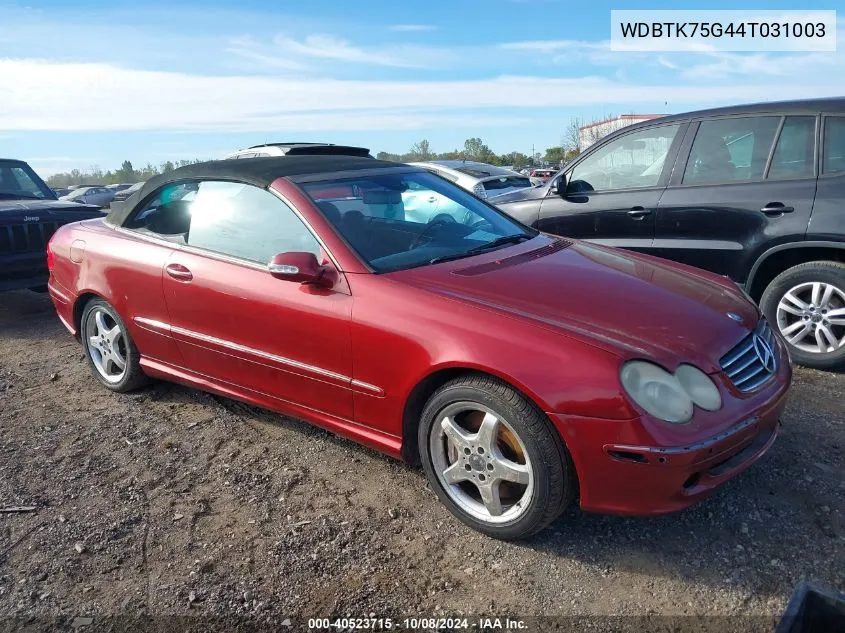 2004 Mercedes-Benz Clk 500 VIN: WDBTK75G44T031003 Lot: 40523715