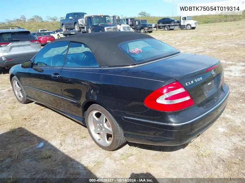 2004 Mercedes-Benz Clk 500 VIN: WDBTK75G54T019314 Lot: 40526327