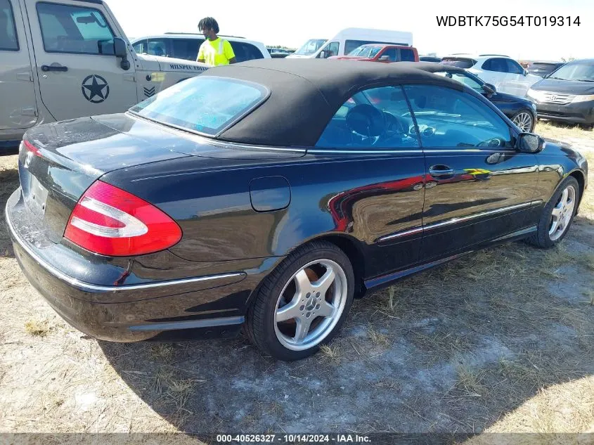 2004 Mercedes-Benz Clk 500 VIN: WDBTK75G54T019314 Lot: 40526327