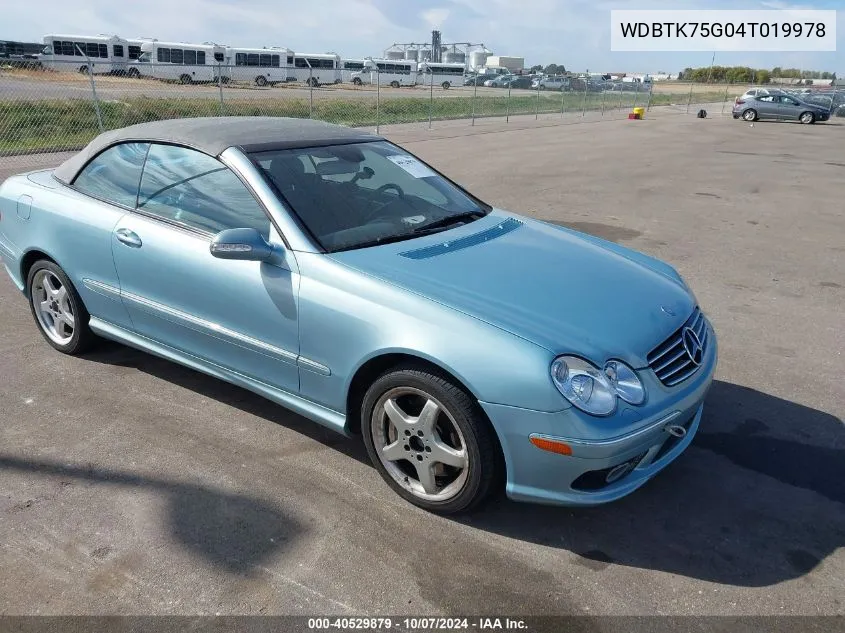 2004 Mercedes-Benz Clk 500 VIN: WDBTK75G04T019978 Lot: 40529879