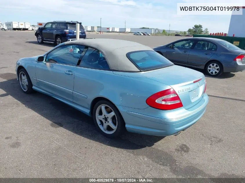 2004 Mercedes-Benz Clk 500 VIN: WDBTK75G04T019978 Lot: 40529879