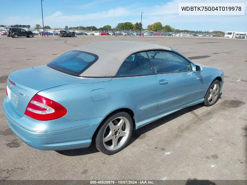 2004 Mercedes-Benz Clk 500 VIN: WDBTK75G04T019978 Lot: 40529879