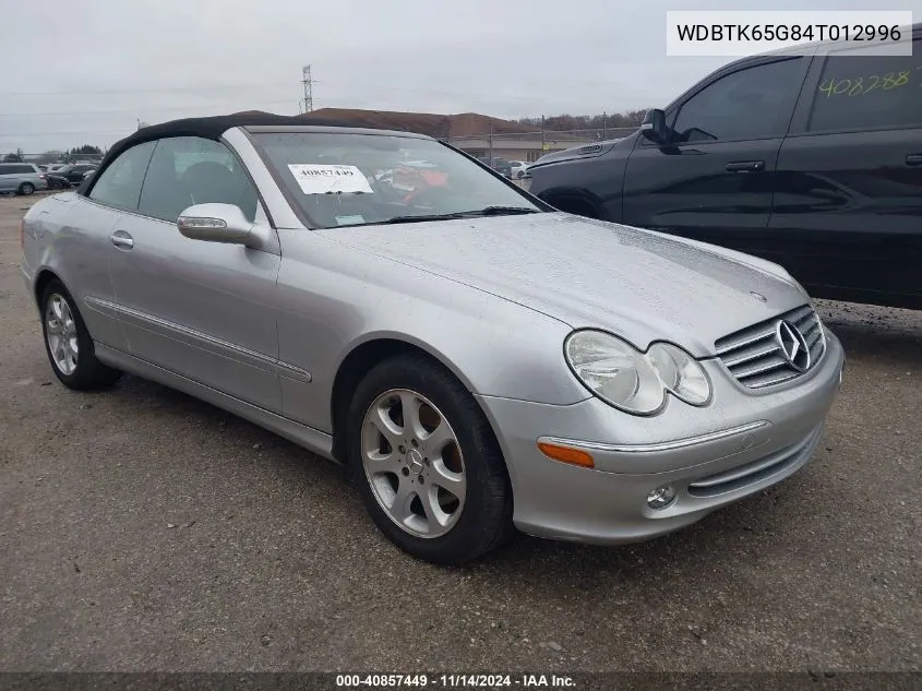 2004 Mercedes-Benz Clk 320 VIN: WDBTK65G84T012996 Lot: 40857449