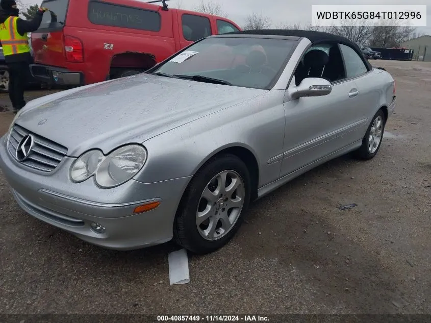 2004 Mercedes-Benz Clk 320 VIN: WDBTK65G84T012996 Lot: 40857449