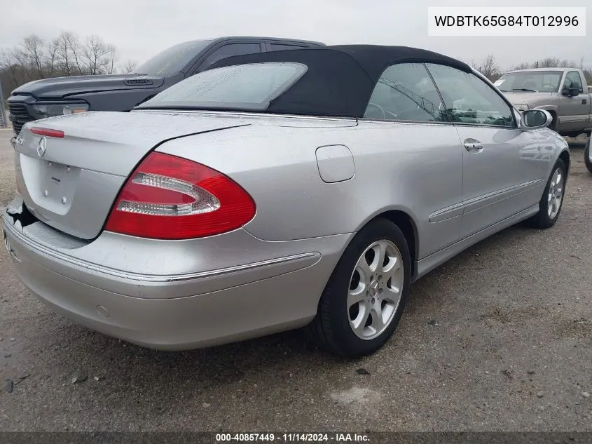 2004 Mercedes-Benz Clk 320 VIN: WDBTK65G84T012996 Lot: 40857449