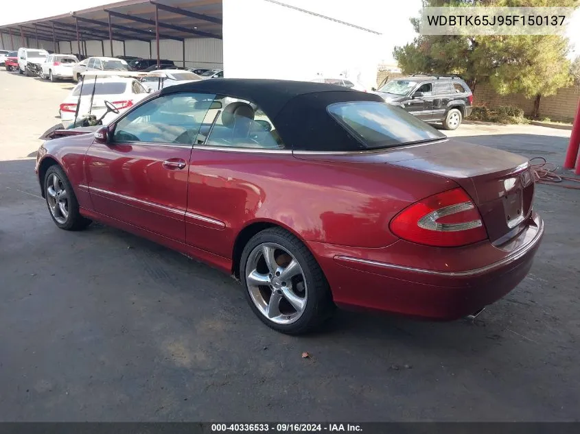 2005 Mercedes-Benz Clk 320 VIN: WDBTK65J95F150137 Lot: 40336533