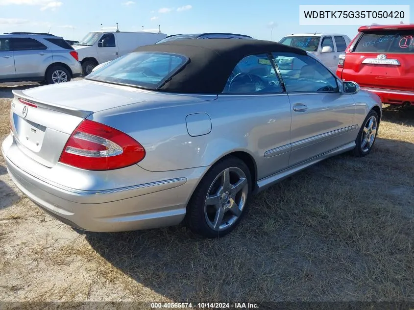 2005 Mercedes-Benz Clk 500 VIN: WDBTK75G35T050420 Lot: 40565574