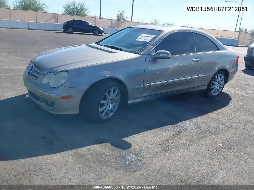 2007 Mercedes-Benz Clk 350 VIN: WDBTJ56H87F212851 Lot: 40660550