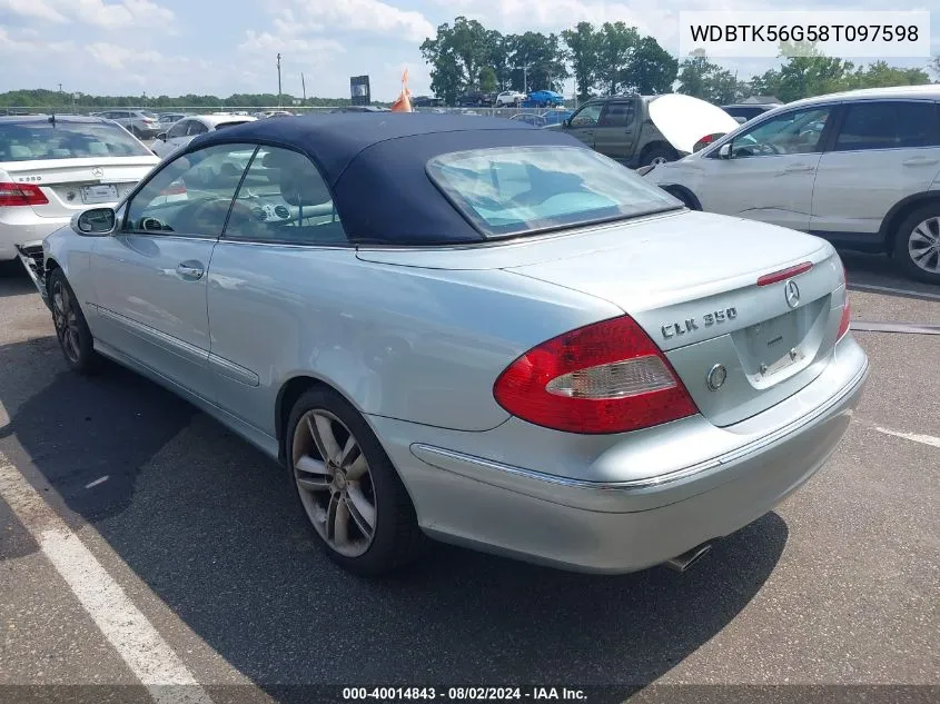 2008 Mercedes-Benz Clk 350 VIN: WDBTK56G58T097598 Lot: 40014843