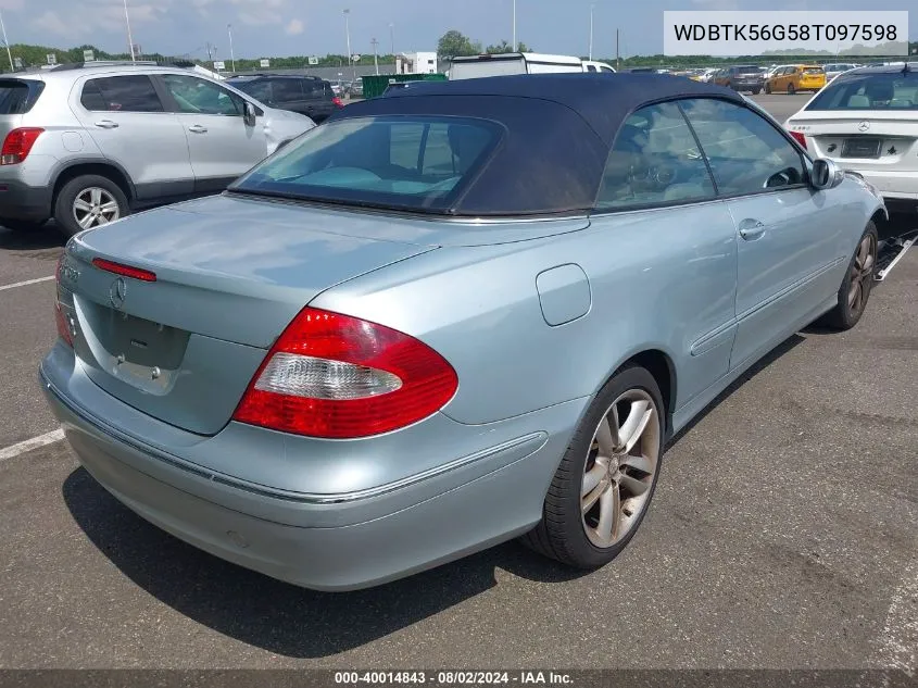 2008 Mercedes-Benz Clk 350 VIN: WDBTK56G58T097598 Lot: 40014843