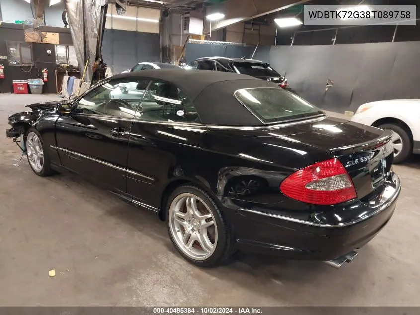 2008 Mercedes-Benz Clk 550 VIN: WDBTK72G38T089758 Lot: 40485384