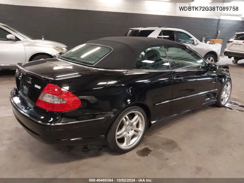 2008 Mercedes-Benz Clk 550 VIN: WDBTK72G38T089758 Lot: 40485384