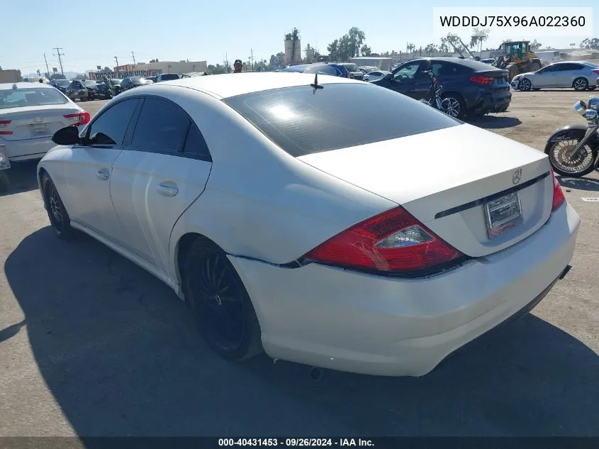 2006 Mercedes-Benz Cls 500 VIN: WDDDJ75X96A022360 Lot: 40431453