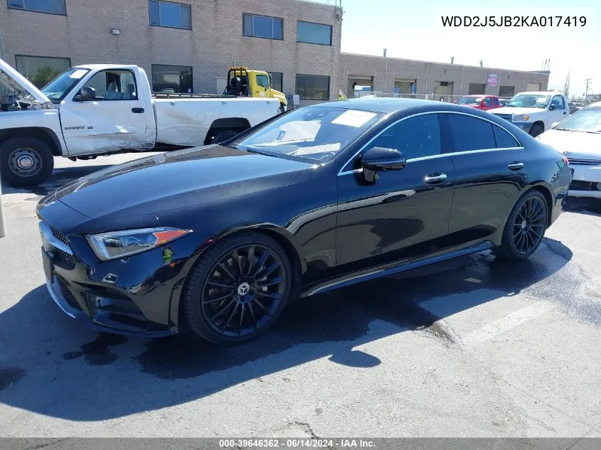 2019 Mercedes-Benz Cls 450 VIN: WDD2J5JB2KA017419 Lot: 39646362