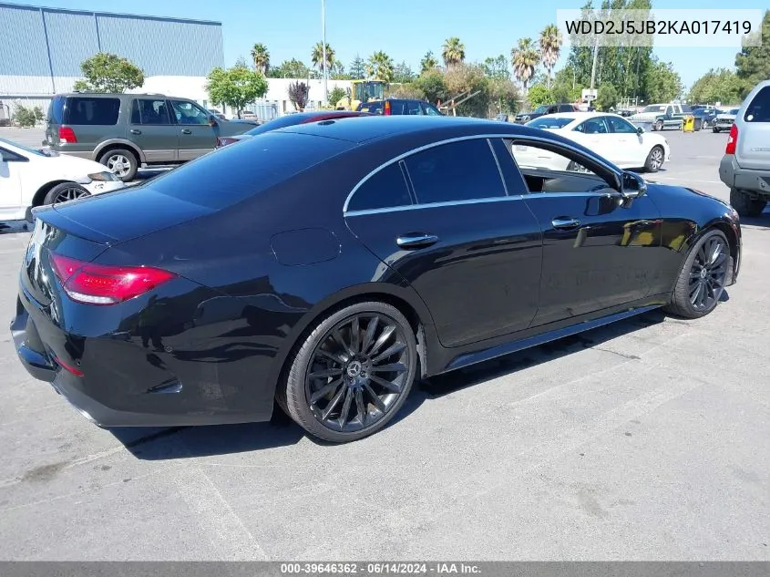 2019 Mercedes-Benz Cls 450 VIN: WDD2J5JB2KA017419 Lot: 39646362