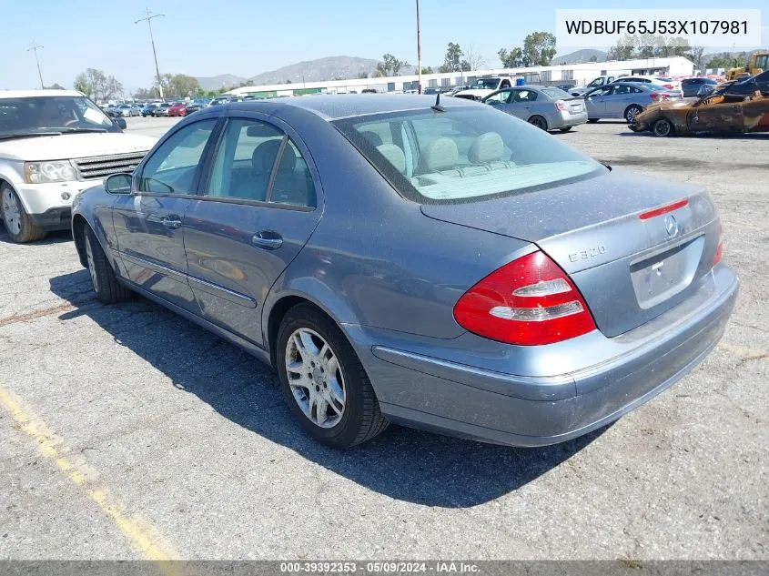 2003 Mercedes-Benz E 320 VIN: WDBUF65J53X107981 Lot: 39392353