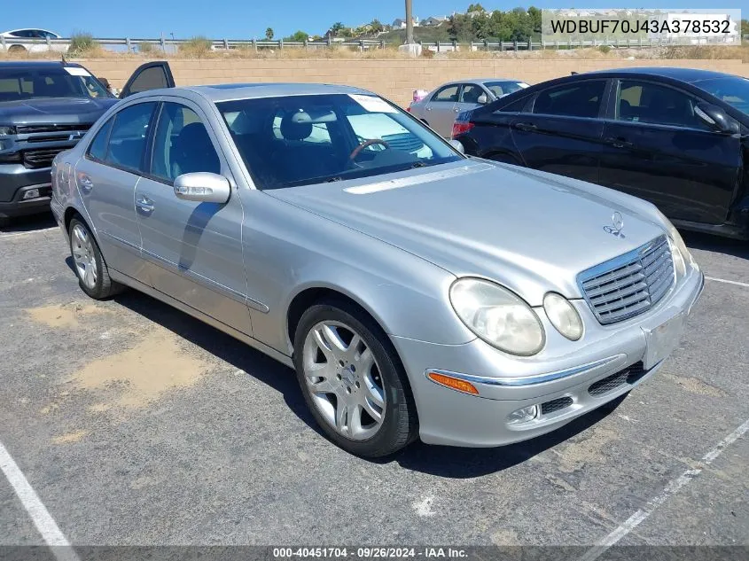 2003 Mercedes-Benz E 500 VIN: WDBUF70J43A378532 Lot: 40451704