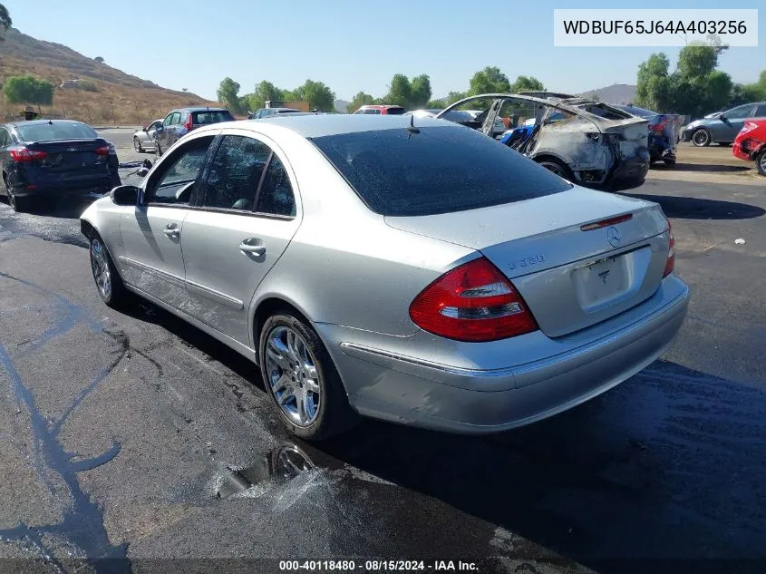 2004 Mercedes-Benz E 320 VIN: WDBUF65J64A403256 Lot: 40118480