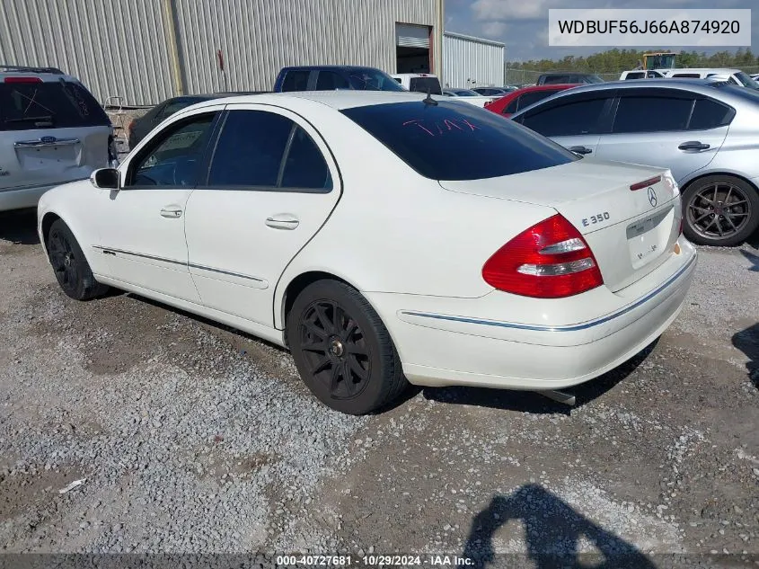 2006 Mercedes-Benz E 350 VIN: WDBUF56J66A874920 Lot: 40727681