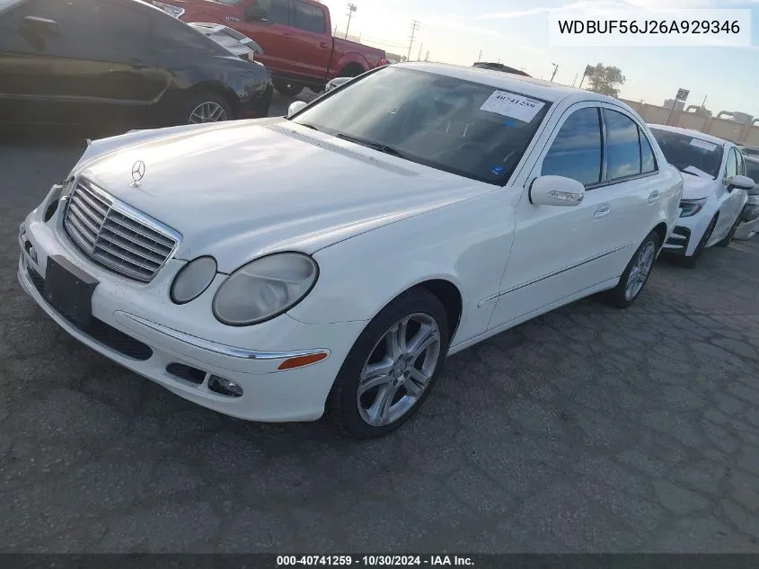 2006 Mercedes-Benz E 350 VIN: WDBUF56J26A929346 Lot: 40741259