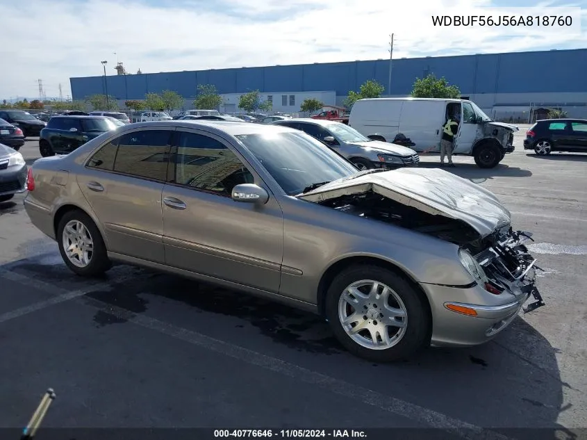 2006 Mercedes-Benz E 350 VIN: WDBUF56J56A818760 Lot: 40776646