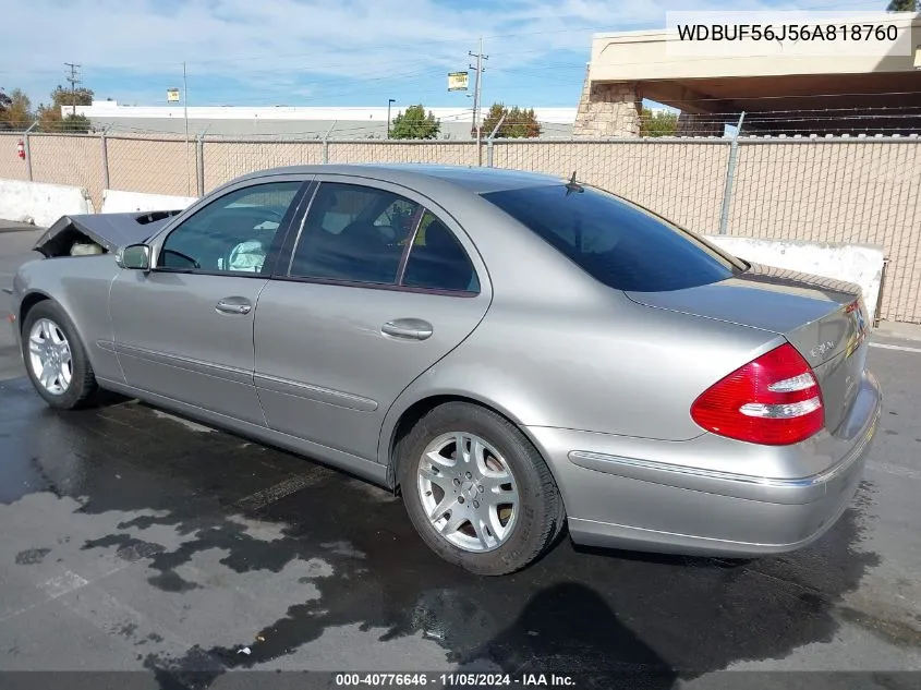 2006 Mercedes-Benz E 350 VIN: WDBUF56J56A818760 Lot: 40776646