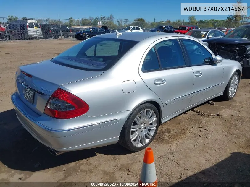 2007 Mercedes-Benz E 350 4Matic VIN: WDBUF87X07X214567 Lot: 40526523