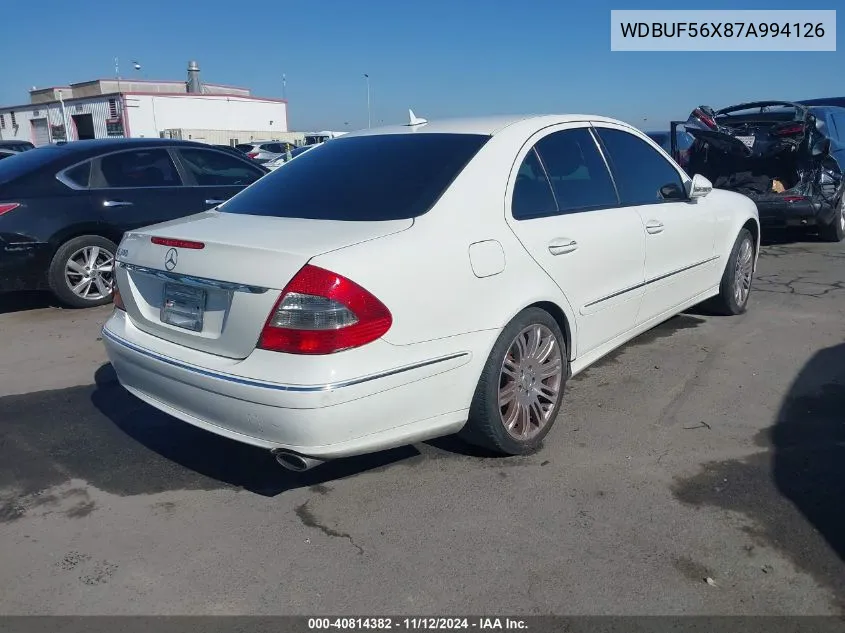 2007 Mercedes-Benz E 350 VIN: WDBUF56X87A994126 Lot: 40814382