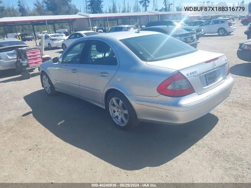 2008 Mercedes-Benz E 350 4Matic VIN: WDBUF87X18B316779 Lot: 40240836