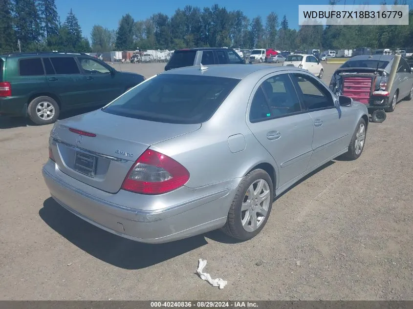 2008 Mercedes-Benz E 350 4Matic VIN: WDBUF87X18B316779 Lot: 40240836