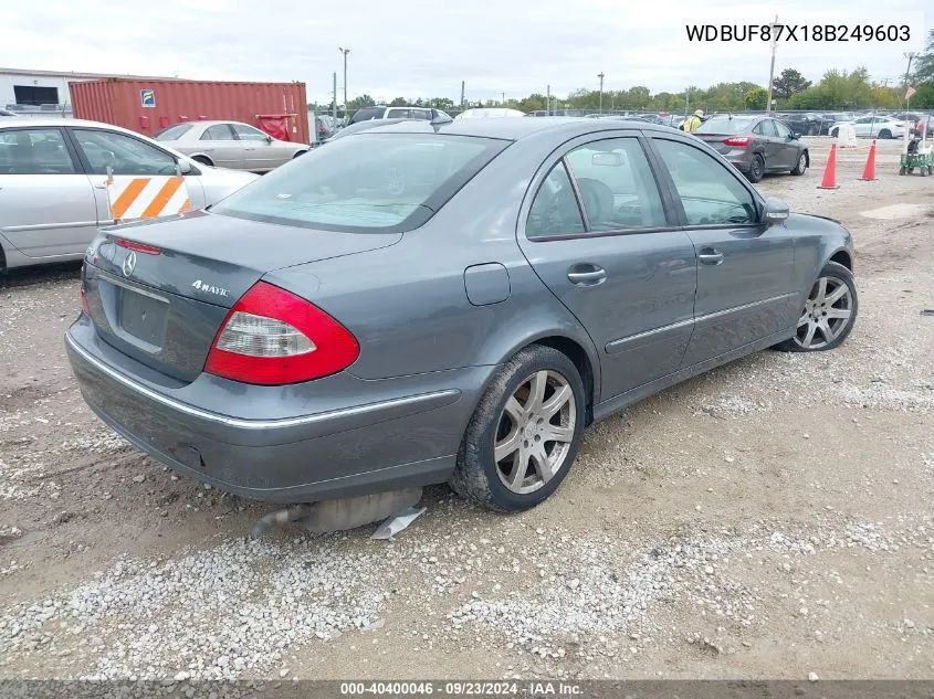 2008 Mercedes-Benz E 350 4Matic VIN: WDBUF87X18B249603 Lot: 40400046