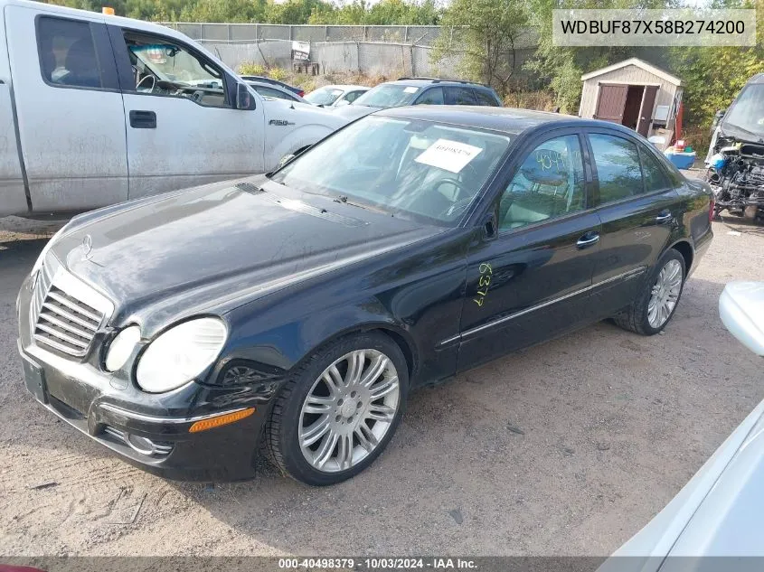 2008 Mercedes-Benz E 350 4Matic VIN: WDBUF87X58B274200 Lot: 40498379