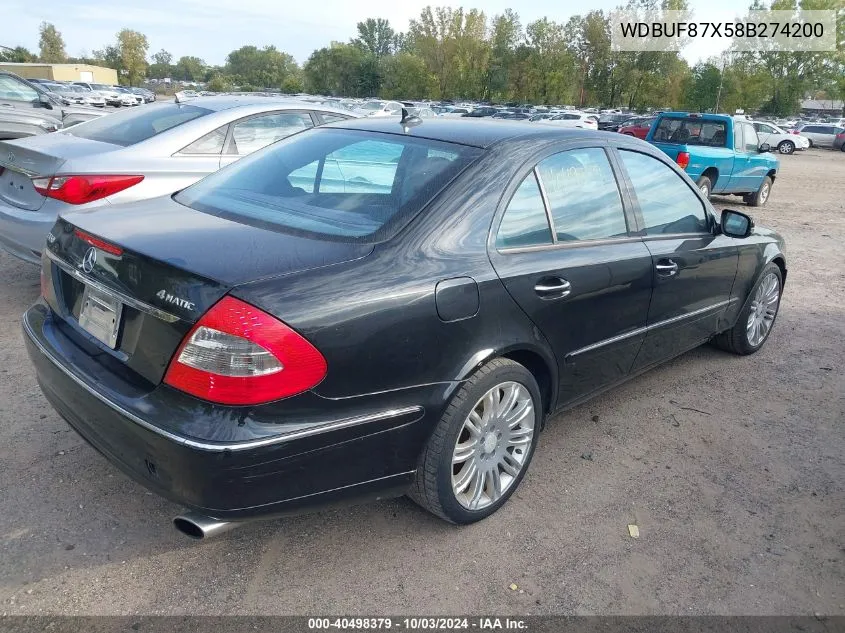 2008 Mercedes-Benz E 350 4Matic VIN: WDBUF87X58B274200 Lot: 40498379