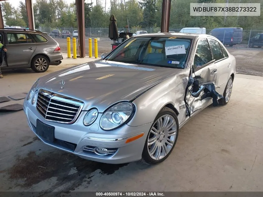 2008 Mercedes-Benz E 350 4Matic VIN: WDBUF87X38B273322 Lot: 40500974