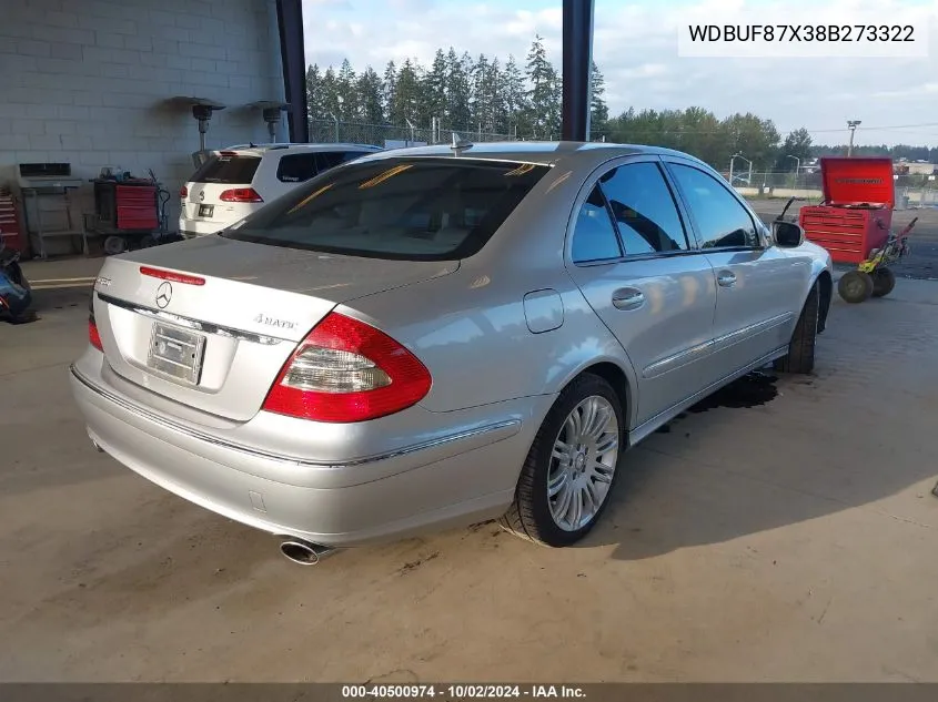 2008 Mercedes-Benz E 350 4Matic VIN: WDBUF87X38B273322 Lot: 40500974