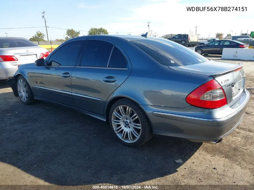 2008 Mercedes-Benz E 350 VIN: WDBUF56X78B274151 Lot: 40514618