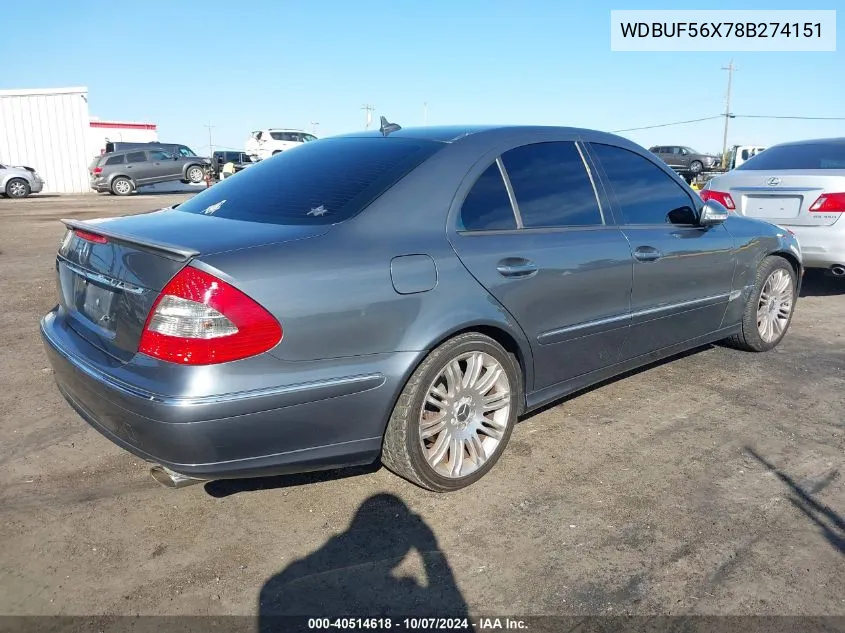 2008 Mercedes-Benz E 350 VIN: WDBUF56X78B274151 Lot: 40514618