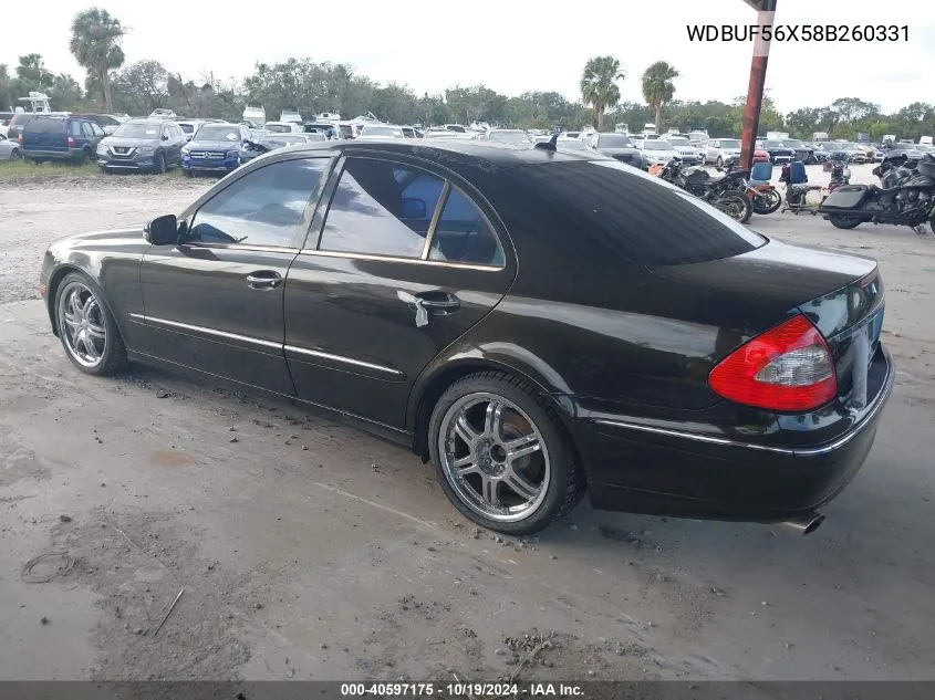 2008 Mercedes-Benz E 350 VIN: WDBUF56X58B260331 Lot: 40597175