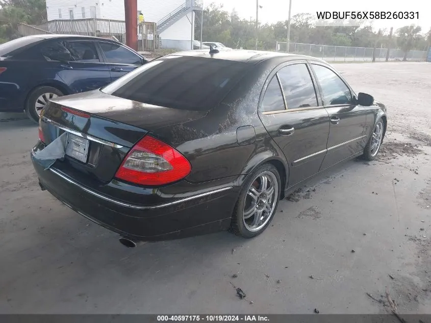 2008 Mercedes-Benz E 350 VIN: WDBUF56X58B260331 Lot: 40597175