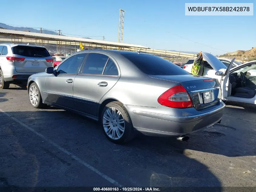 2008 Mercedes-Benz E 350 4Matic VIN: WDBUF87X58B242878 Lot: 40680163