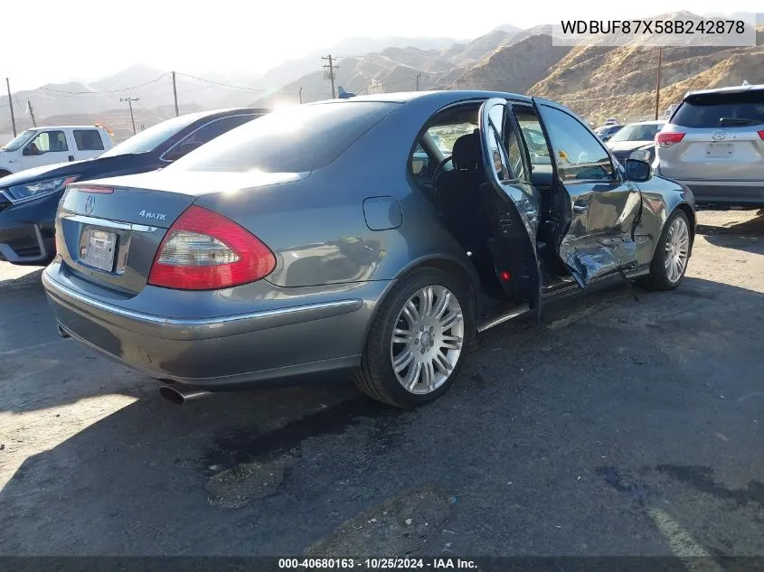 2008 Mercedes-Benz E 350 4Matic VIN: WDBUF87X58B242878 Lot: 40680163