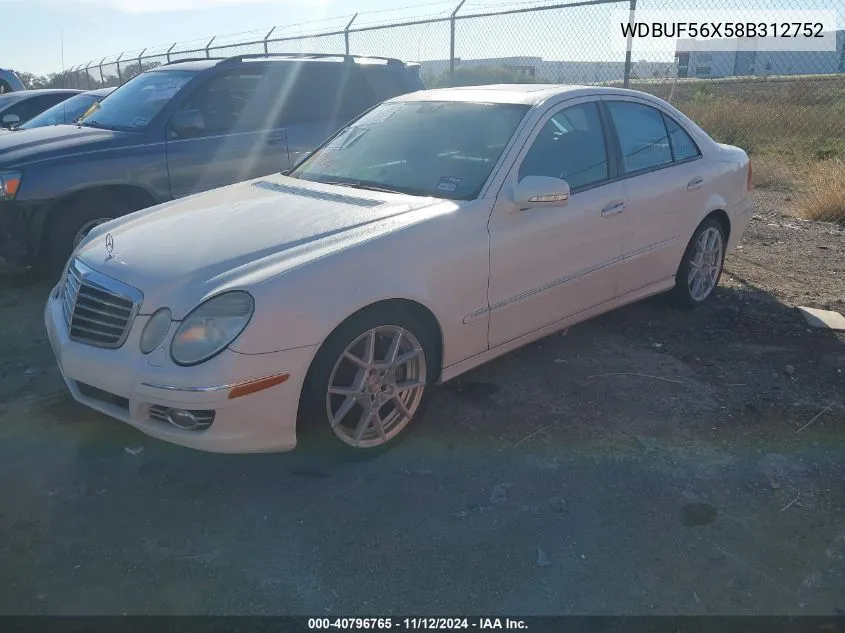 2008 Mercedes-Benz E 350 VIN: WDBUF56X58B312752 Lot: 40796765