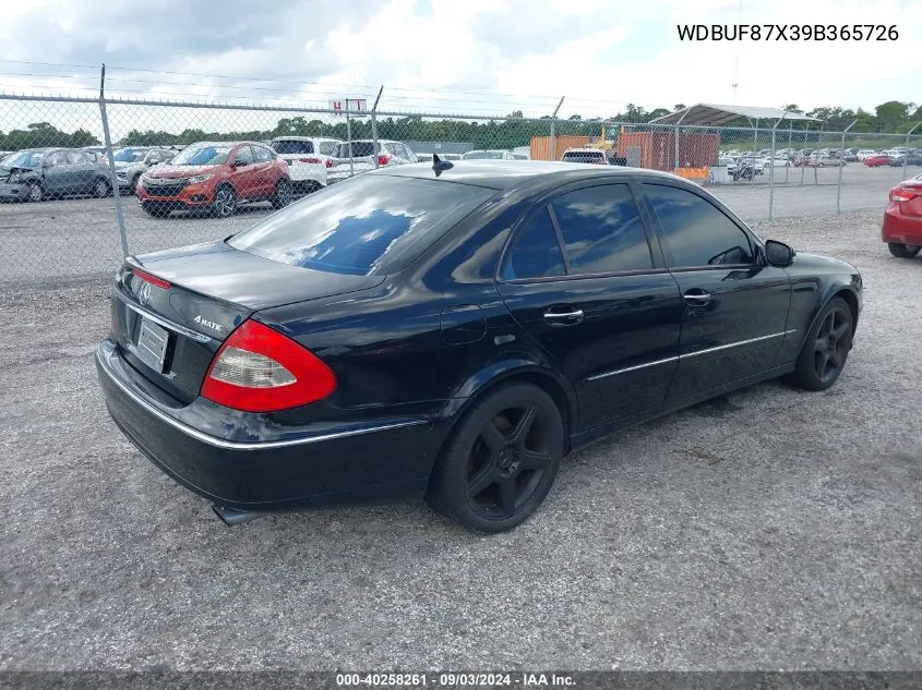 2009 Mercedes-Benz E 350 4Matic VIN: WDBUF87X39B365726 Lot: 40258261