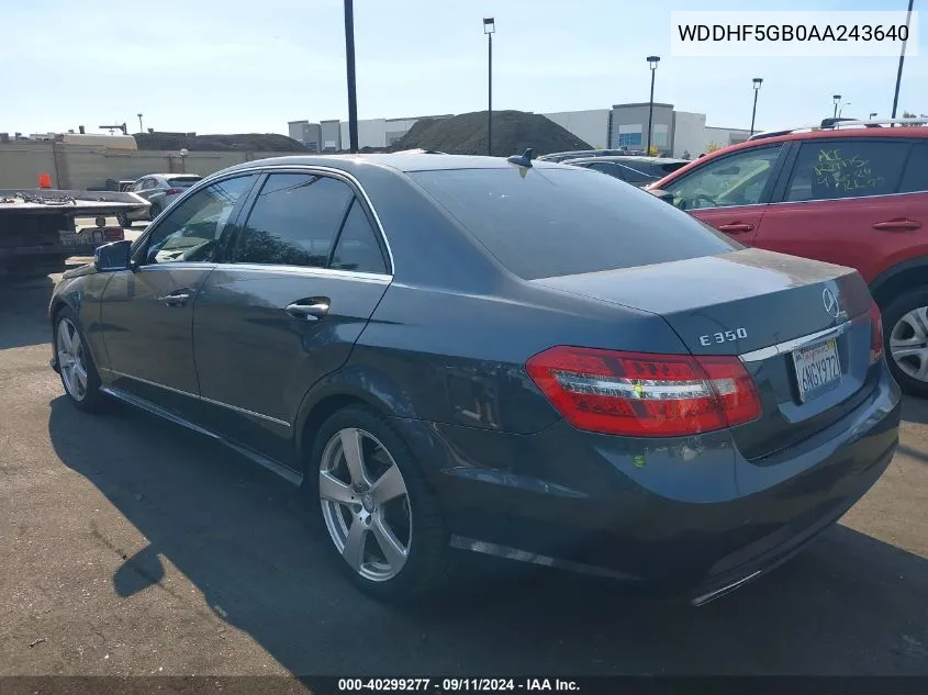 2010 Mercedes-Benz E 350 VIN: WDDHF5GB0AA243640 Lot: 40299277