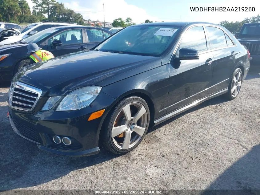 2010 Mercedes-Benz E 350 4Matic VIN: WDDHF8HB2AA219260 Lot: 40470182